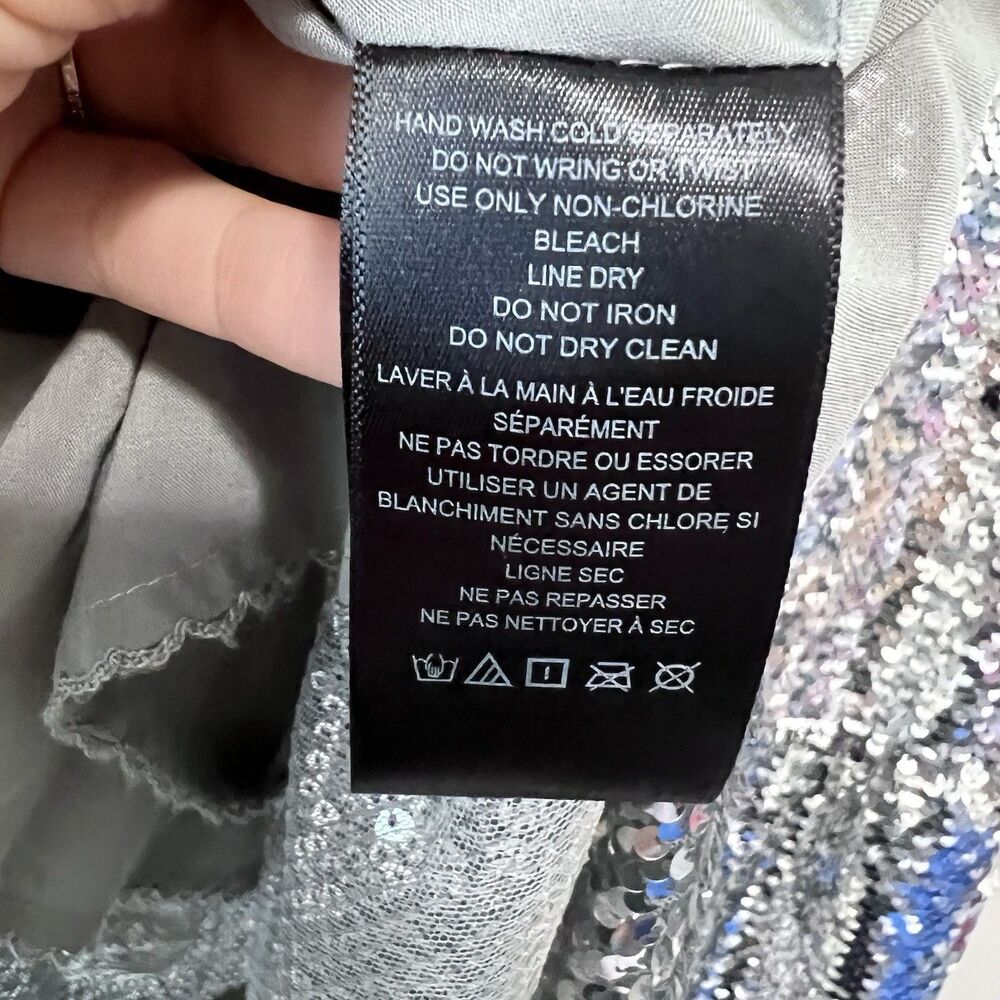 Anthropologie Maeve One-Shoulder Silver Sequin Maxi Dress XL Glam Party Cocktail - Picture 10 of 11